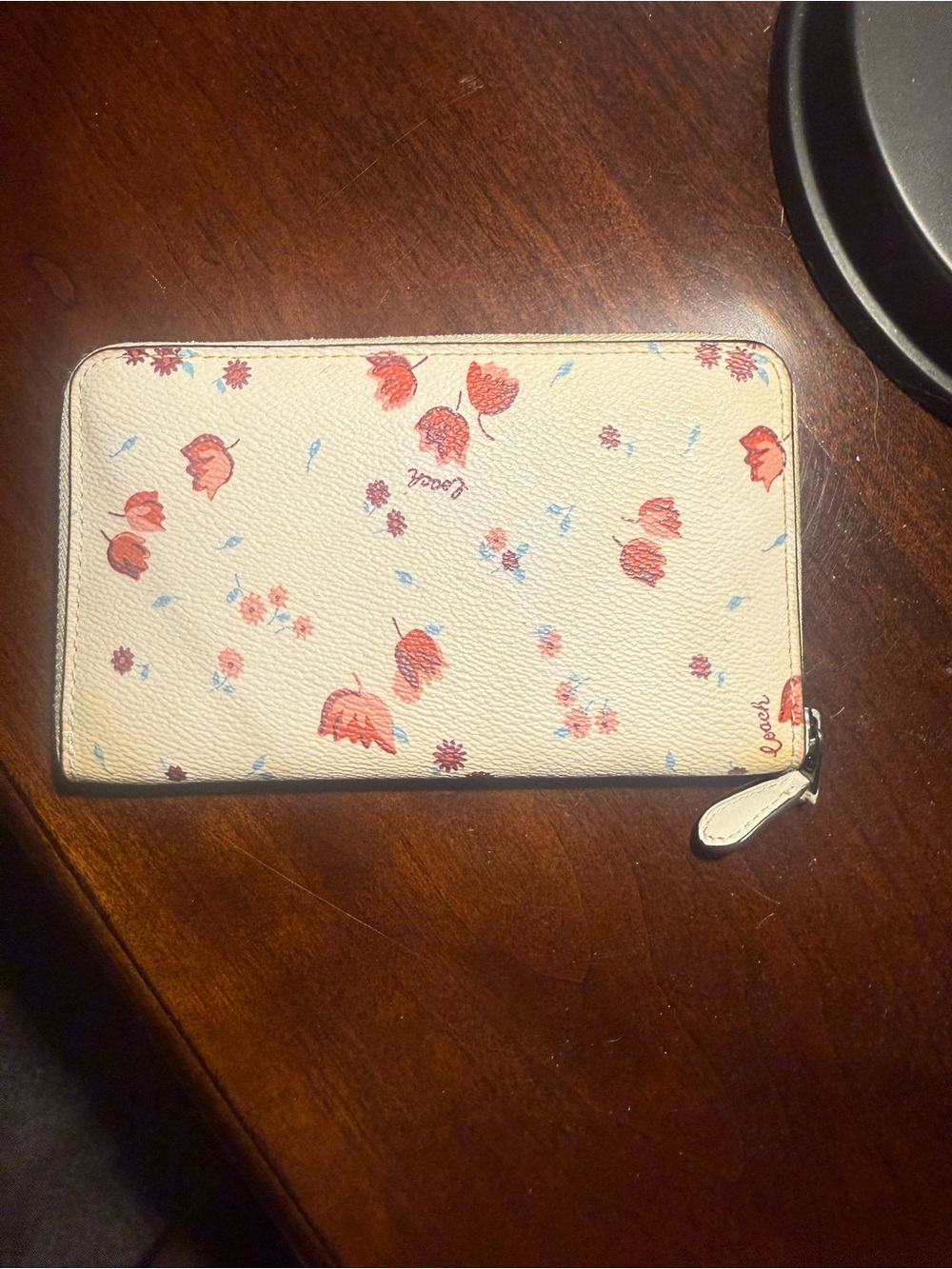 Coach Cream Floral Zip-Around Card Holder